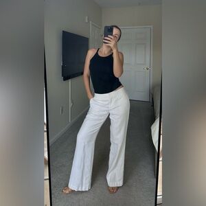 Ann Taylor LOFT White 100% Linen Lined Straight Boot Cut Trousers Pants Size 2